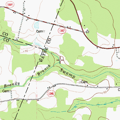 Topographic Map of Brandy Branch, NC