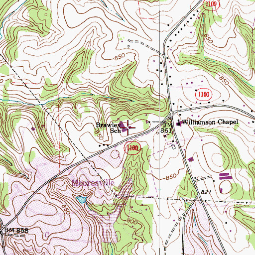 Topographic Map of Brawley School, NC