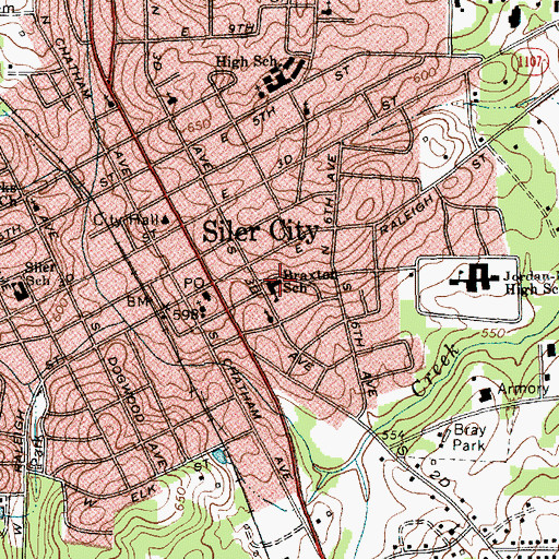 Topographic Map of Braxton School, NC