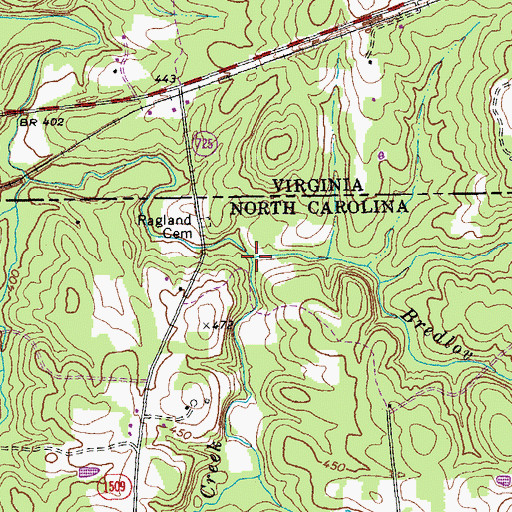 Topographic Map of Bredlov Creek, NC