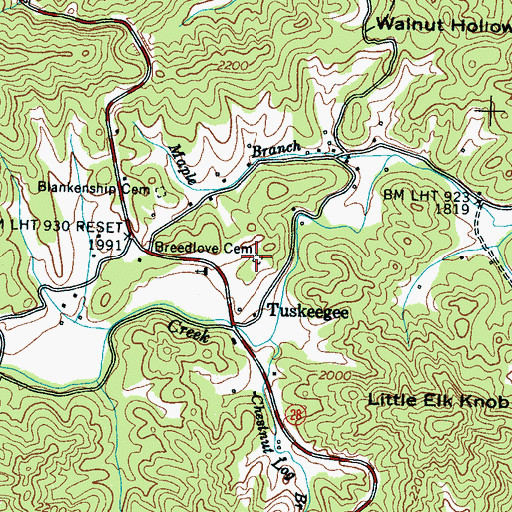 Topographic Map of Breedlove Cemetery, NC