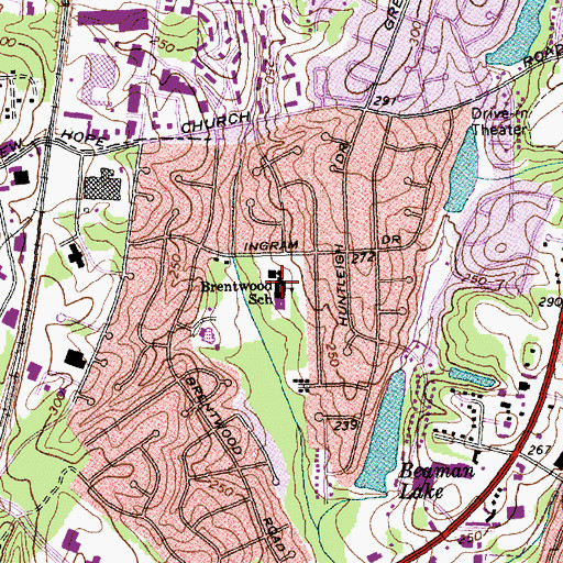 Topographic Map of Brentwood School, NC