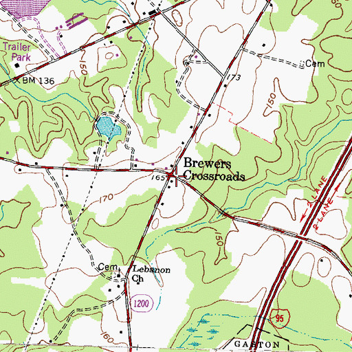 Topographic Map of Brewers Crossroads, NC