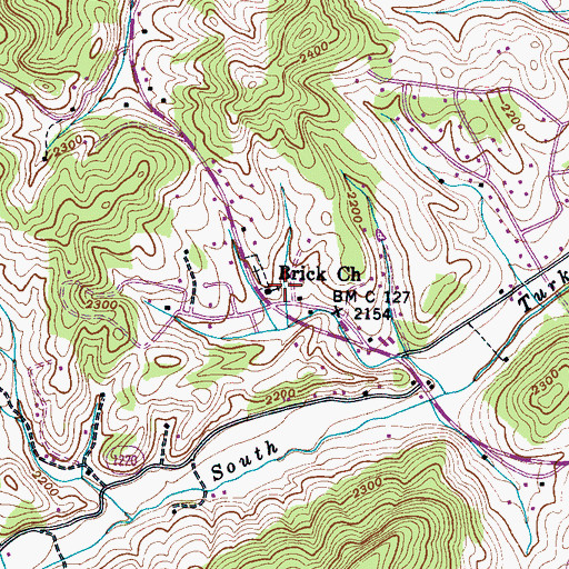 Topographic Map of Brick Church, NC