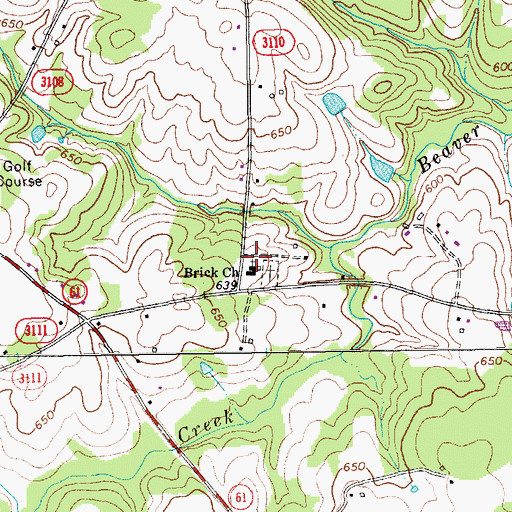 Topographic Map of Brick Church, NC