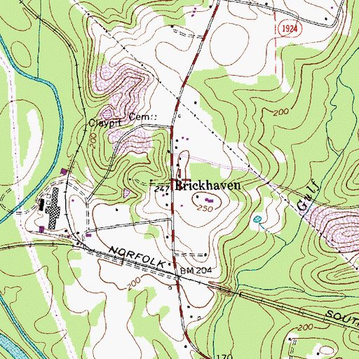 Topographic Map of Brickhaven, NC