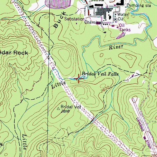 Topographic Map of Bridal Veil Falls, NC