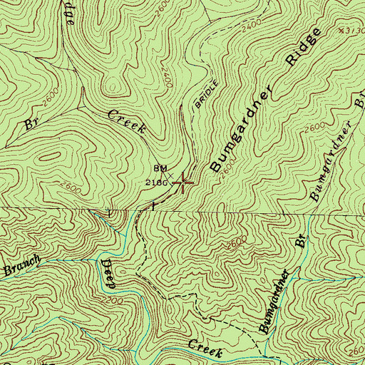 Topographic Map of Bridge Creek, NC