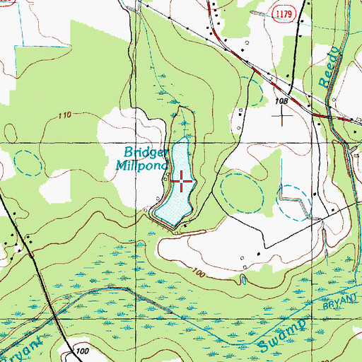 Topographic Map of Bridger Millpond, NC