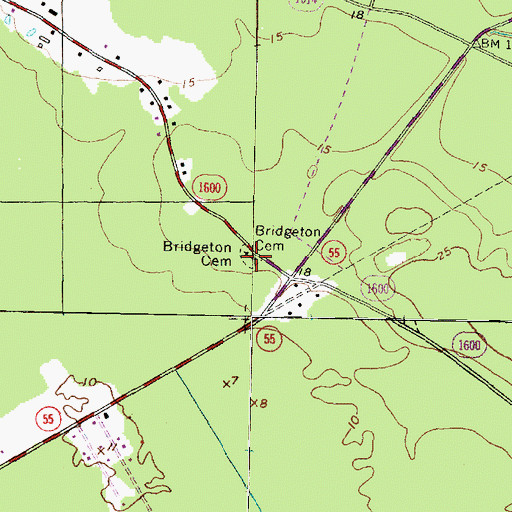 Topographic Map of Bridgeton Cemetery, NC