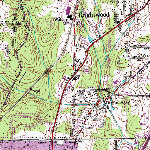 Topographic Map of Brightwood, NC