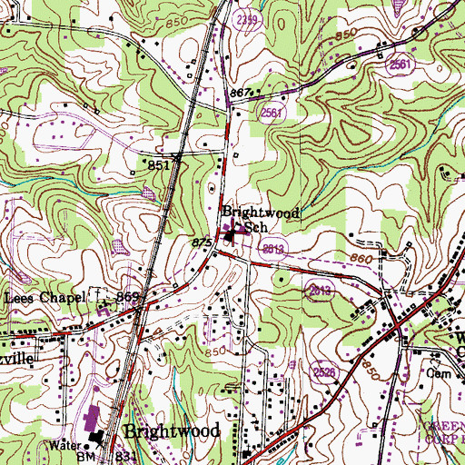 Topographic Map of Brightwood School, NC