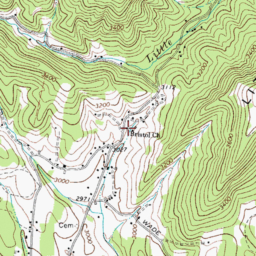 Topographic Map of Bristol Church, NC