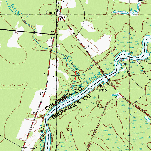 Topographic Map of Bristol Creek, NC
