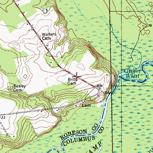 Topographic Map of Britt Cemetery, NC