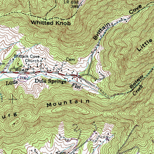 Topographic Map of Brittain Cove, NC