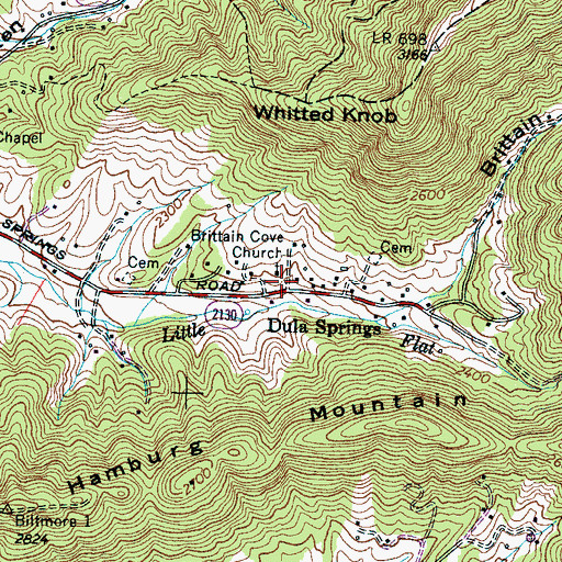Topographic Map of Brittain Cove Church, NC
