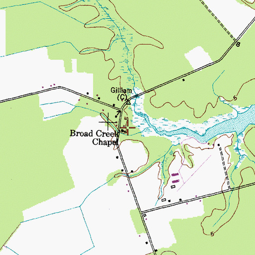 Topographic Map of Broad Creek Chapel, NC