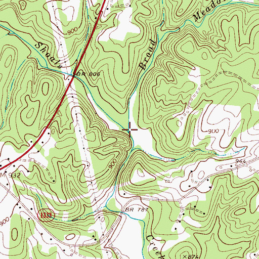 Topographic Map of Broad Meadow Creek, NC