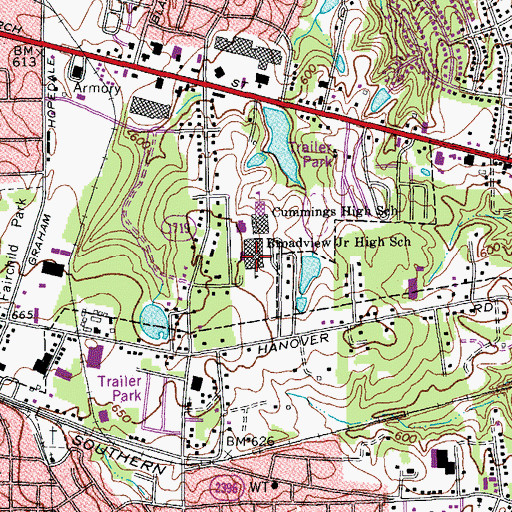 Topographic Map of Broadview Junior High School, NC