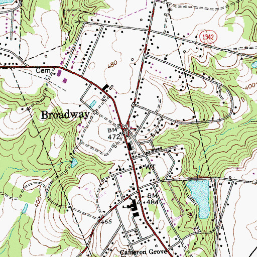 Topographic Map of Broadway, NC