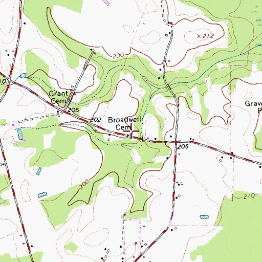 Topographic Map of Broadwell Cemetery, NC