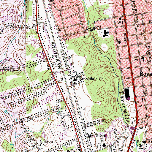 Topographic Map of Brookdale Church, NC