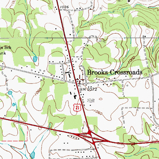 Topographic Map of Brooks Crossroads, NC