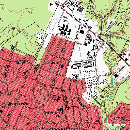 Topographic Map of Brookwood Church, NC