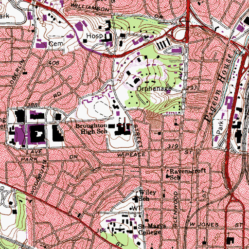 Topographic Map of Broughton High School, NC