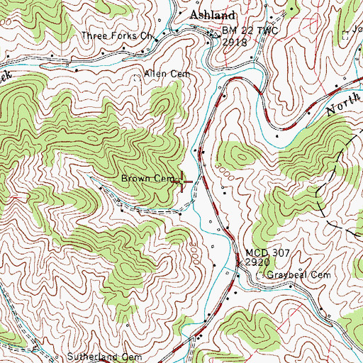 Topographic Map of Brown Cemetery, NC