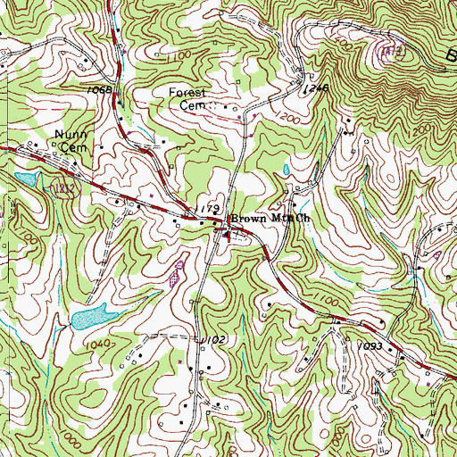 Topographic Map of Brown Mountain Missionary Baptist Church, NC
