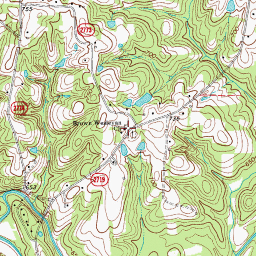 Topographic Map of Brown Wesleyan Church, NC