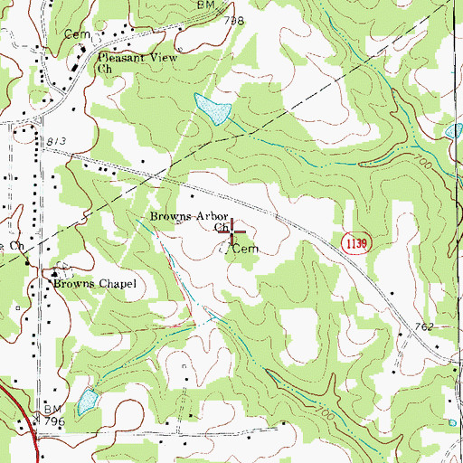 Topographic Map of Browns Arbor Church, NC