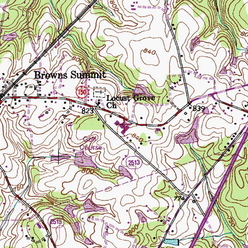 Topographic Map of Browns Summit School, NC