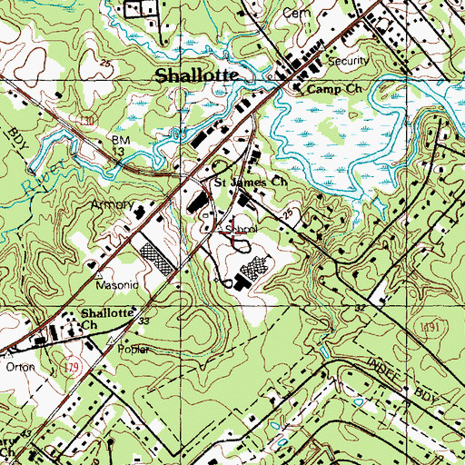 Topographic Map of Brunswick County School, NC