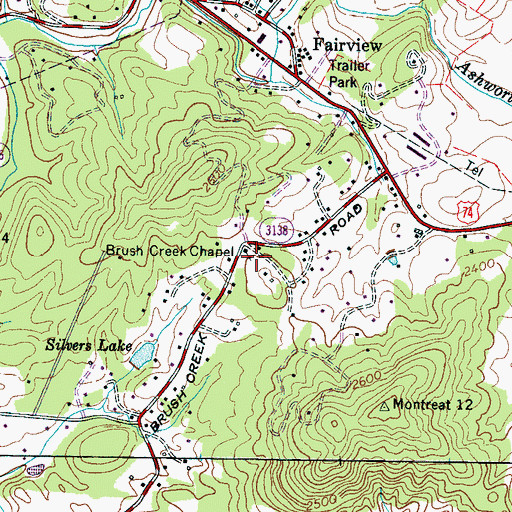 Topographic Map of Brush Creek Chapel, NC