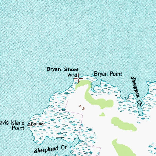 Topographic Map of Bryan Shoal, NC