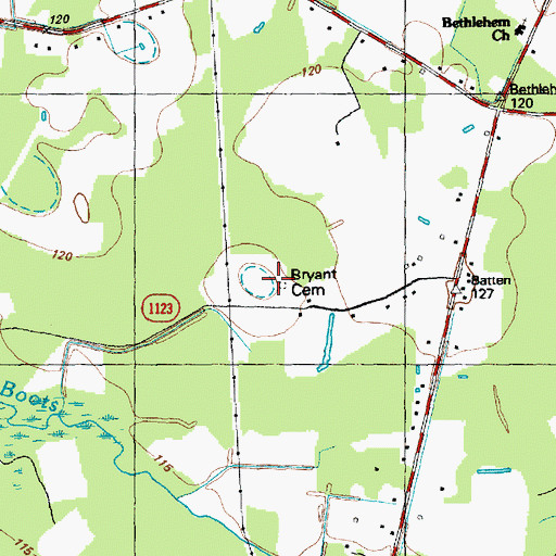 Topographic Map of Bryant Cemetery, NC