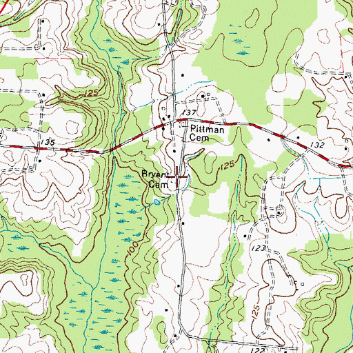 Topographic Map of Bryant Cemetery, NC