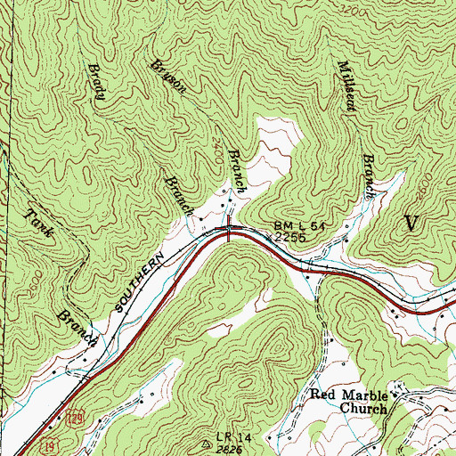 Topographic Map of Bryson Branch, NC