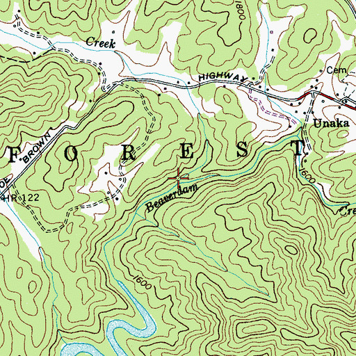 Topographic Map of Bryson Creek, NC
