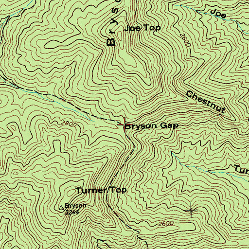 Topographic Map of Bryson Gap, NC