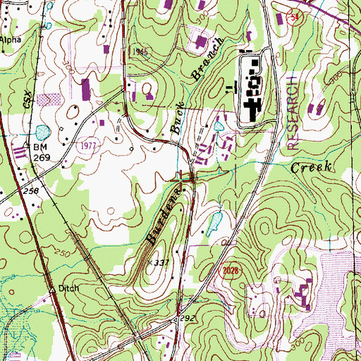 Topographic Map of Buck Branch, NC