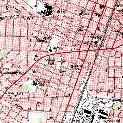 Topographic Map of Buck Leonard Park, NC