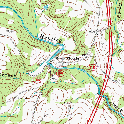 Topographic Map of Buck Shoals, NC