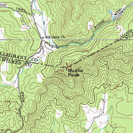 Topographic Map of Bucks Peak, NC