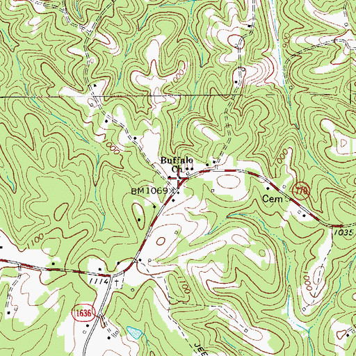 Topographic Map of Buffalo Primitive Baptist Church, NC