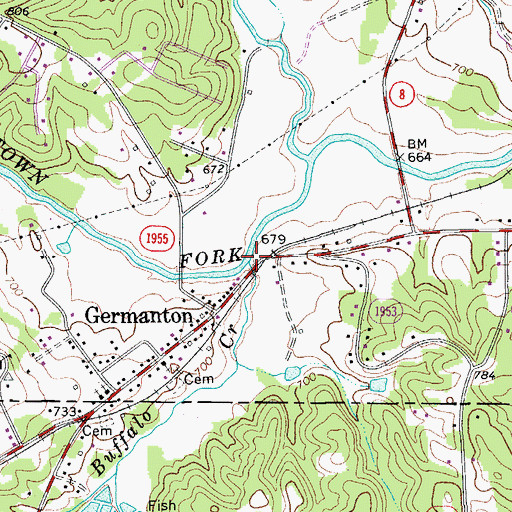 Topographic Map of Buffalo Creek, NC