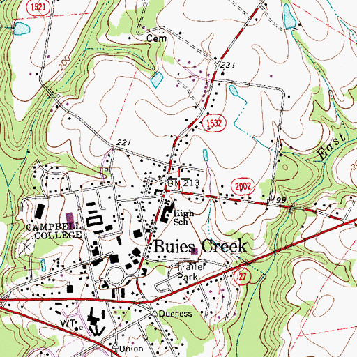 Topographic Map of Buies Creek, NC